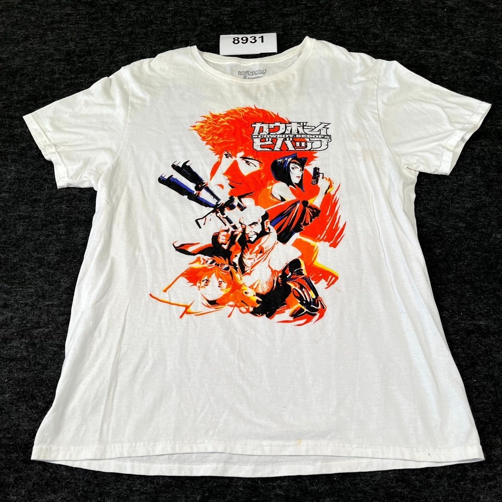 Cowboy Bebop Anime T Shirt Mens Medium White Cotton Graphic Print Crew Neck